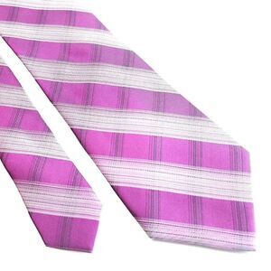 Calvin Klein‎ Pink Plaid Woven Silk Tie